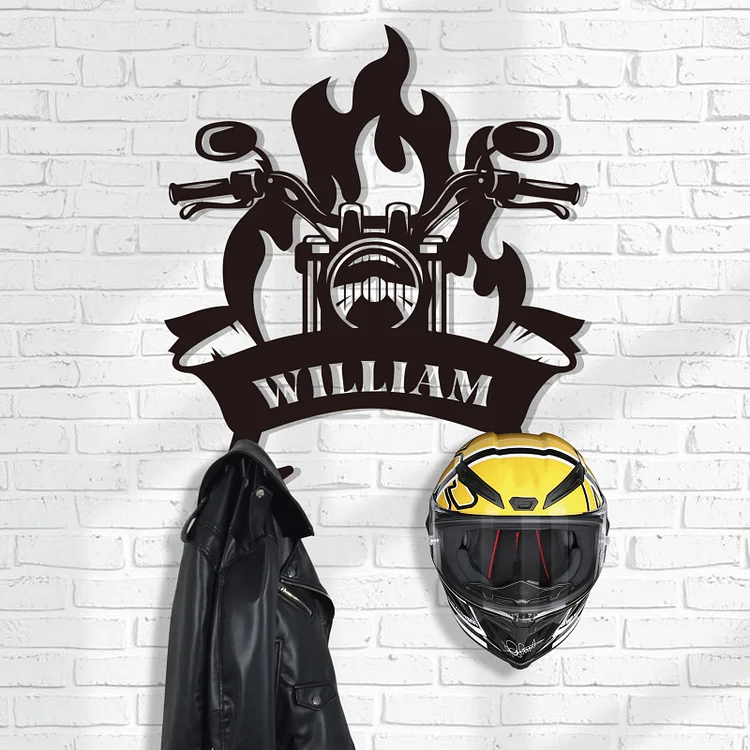 Personalized Metal Motorcycle Helmet Holder, Custom Name Helmet Hanger with Hooks, Helmet Rack Wall Mount for Display, Gift for Motorcycle Lovers, Helmet Holder Organizer for Accessories Clothes