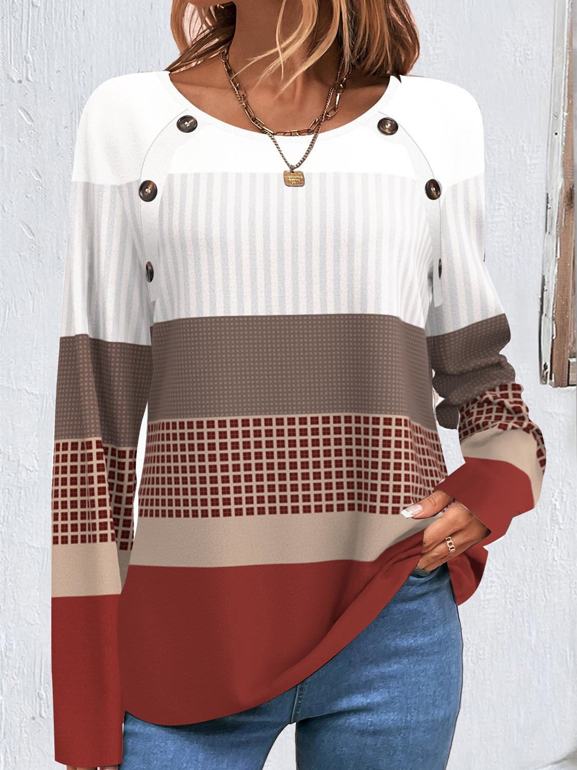 Women Long Sleeve V-neck Graphic Floral Printed Top