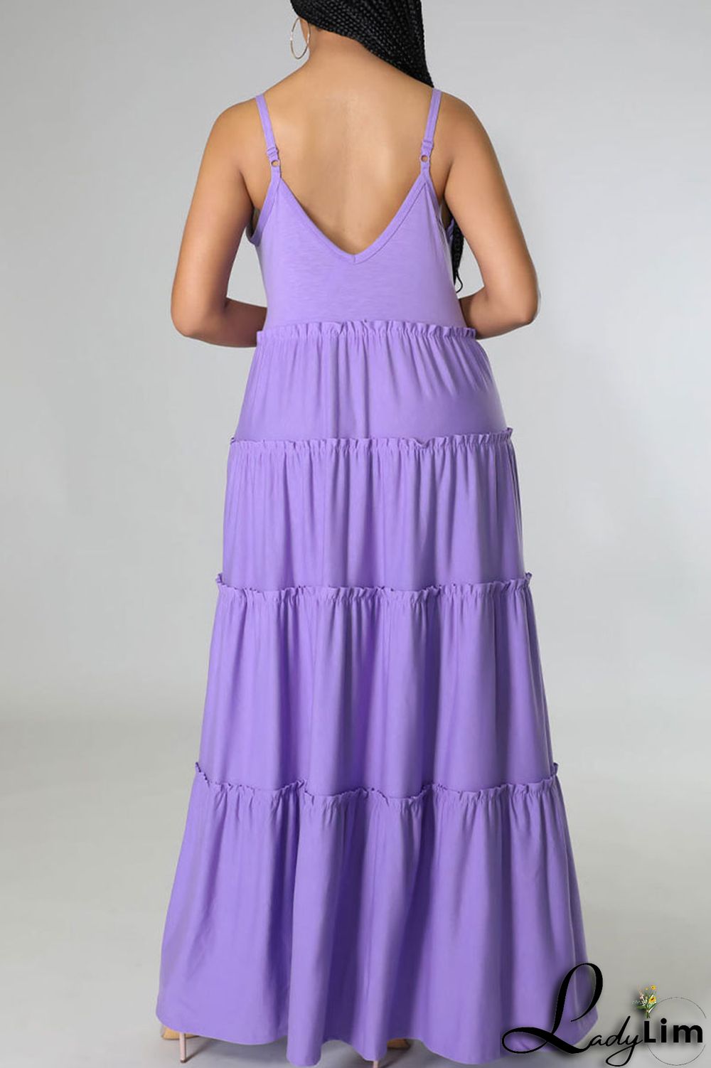 Purple Casual Solid Split Joint Spaghetti Strap Sling Dress Dresses