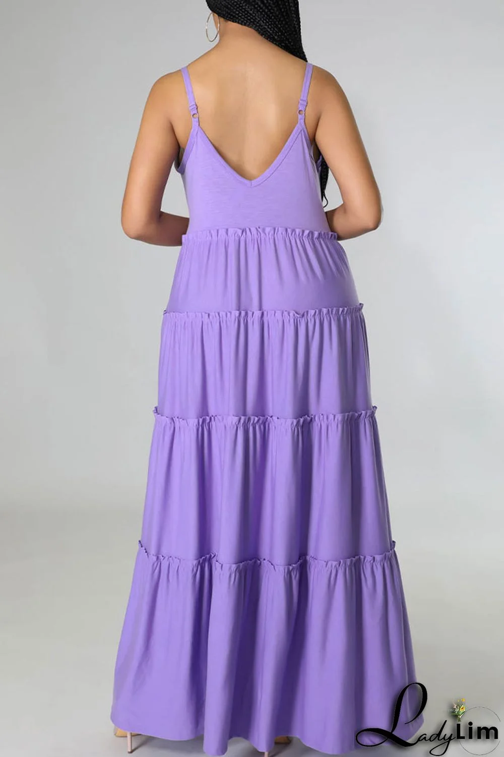 Purple Casual Solid Split Joint Spaghetti Strap Sling Dress Dresses