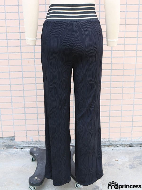 Loose Wide Leg Elasticity Hollow Pleated Solid Color Pants Trousers