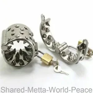 pornhint Pornhint Stainless Steel New Spike Rings Pendant ScrotumTesticle Chastity Cage Belt Delay