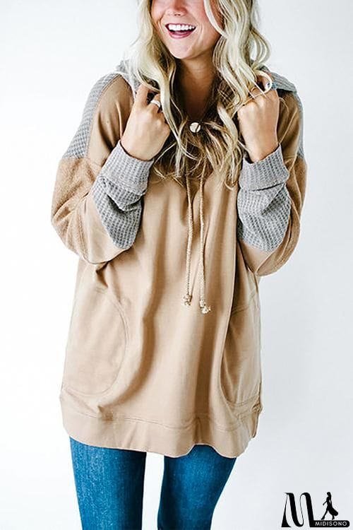 MidiSono - Patchwork Drawstring Pockets Hoodie