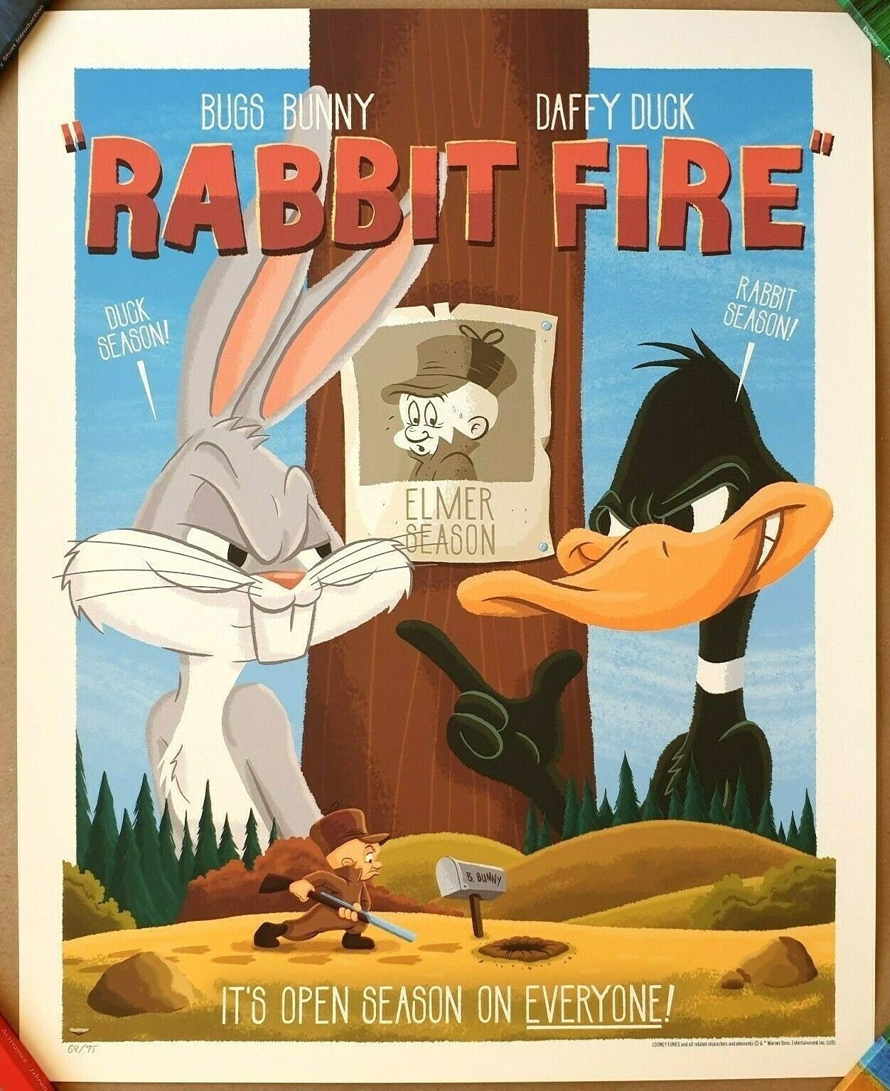 IAN GLAUBINGER - RABBIT FIRE Limited Edition Poster /75 Bugs Bunny Daffy Duck