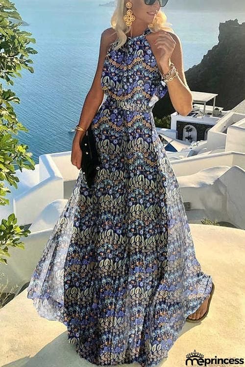 Dot Halter Neck Maxi Dress