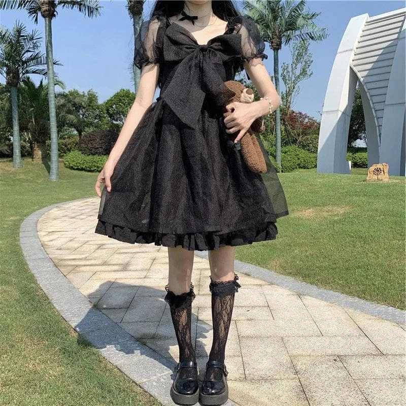White/Black Cute Lolita Kawaii Sweet Bow Dress SP16487