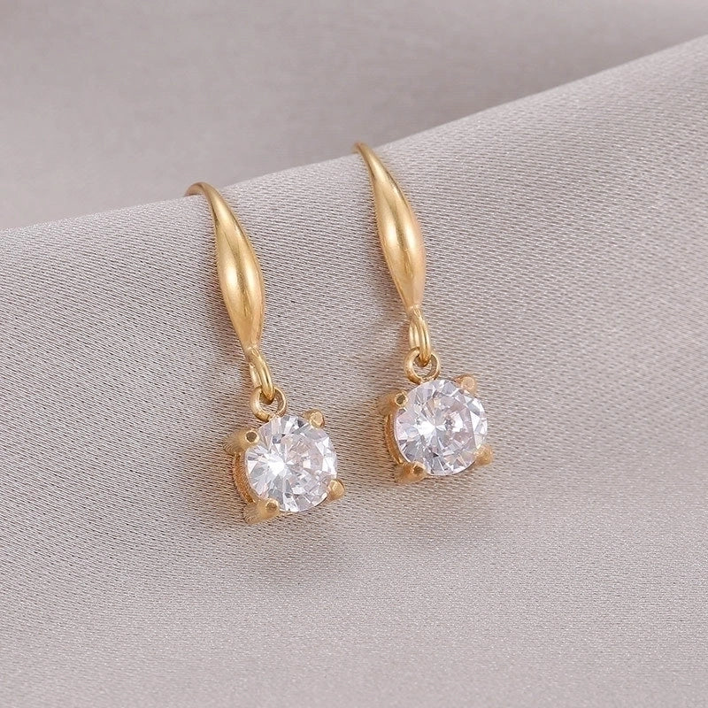1 Pair Minimalist Round Plating Inlay 304 Stainless Steel Zircon White Gold Plated Gold Plated Drop Earrings3