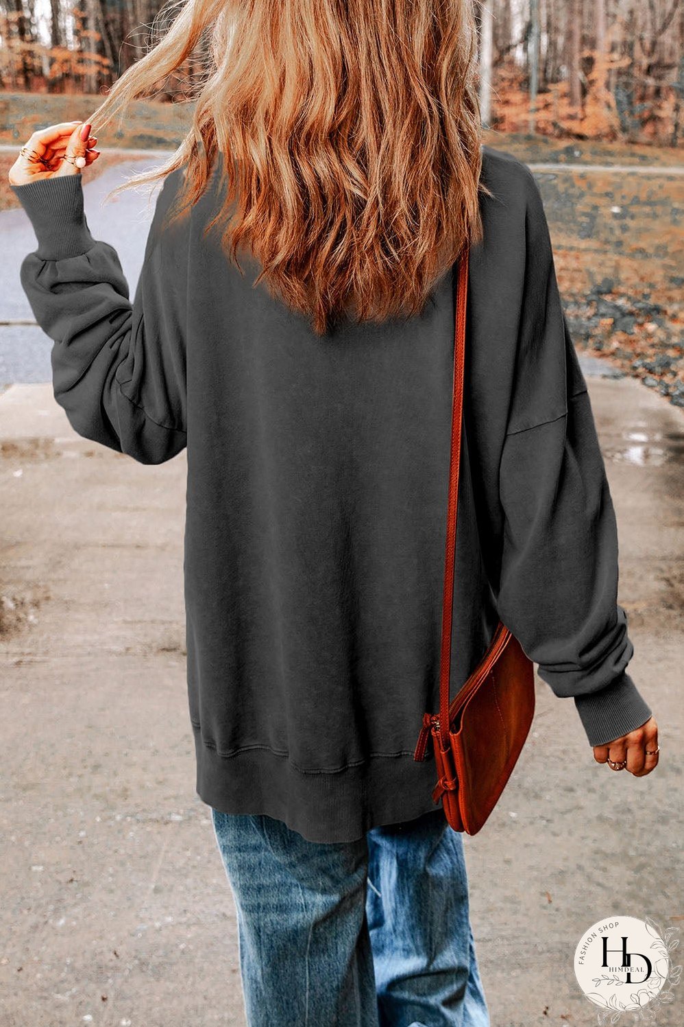 Dropped Shoulder Round Neck Long Sleeve Blouse