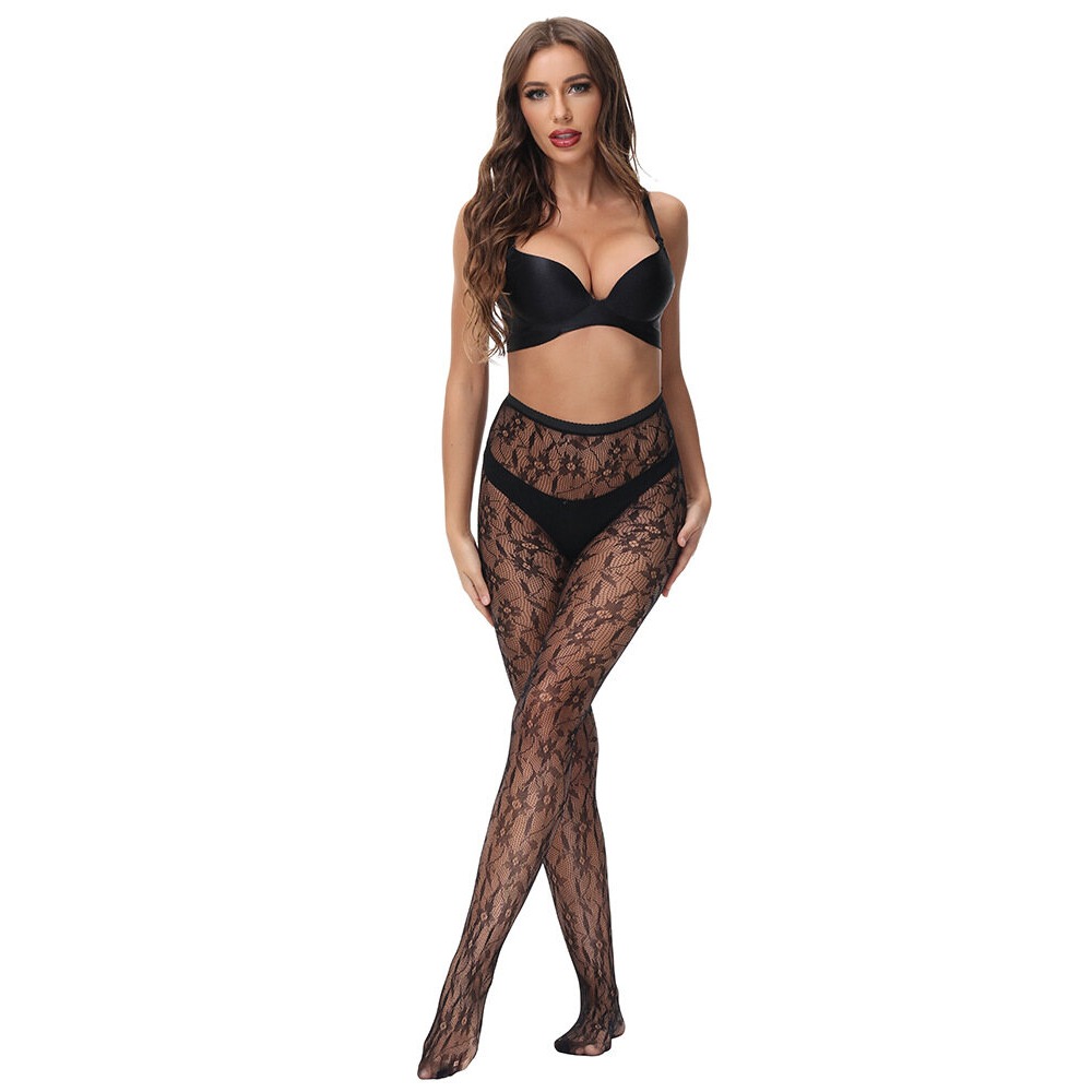 Noir Garden Lace Tights by COLDOO front product view