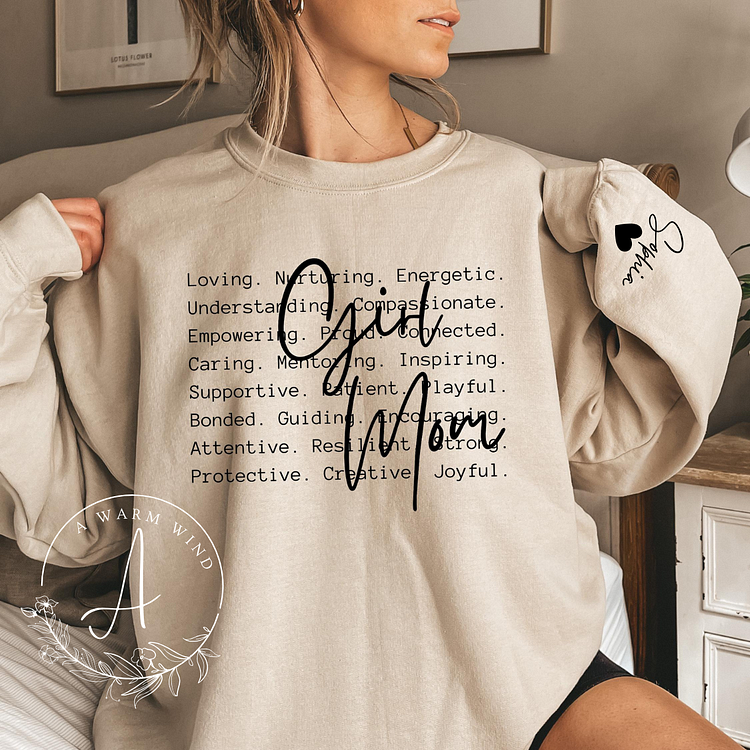 Girl Mom Words-Custom Girl Mom Sweatshirt with Children Names On Sleeve,Gift for Girl Mom