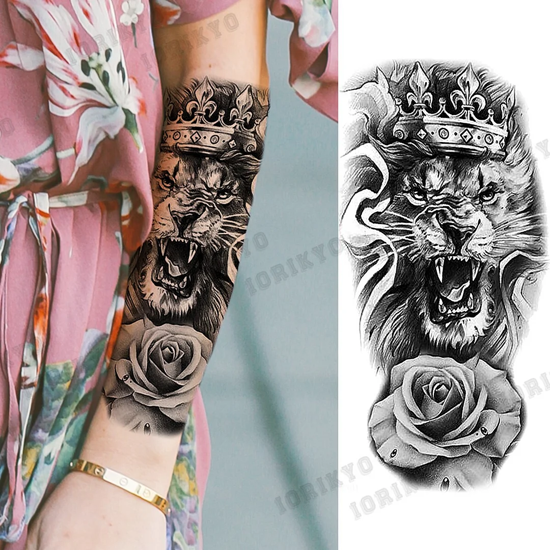 Black Devil Vampire Arm Temporary Tattoos For Women Adult Skull Lion Crown Compass Fake Tattoo Washable Body Art Painting Tatoos