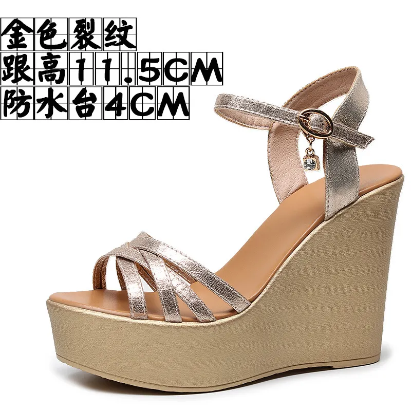 Breakj Breakj Super High Slope And 12Cm Fashion Cross With Small Size Women's Shoes One-Word Thick-Bottomed Waterproof Toe Women's Sandals