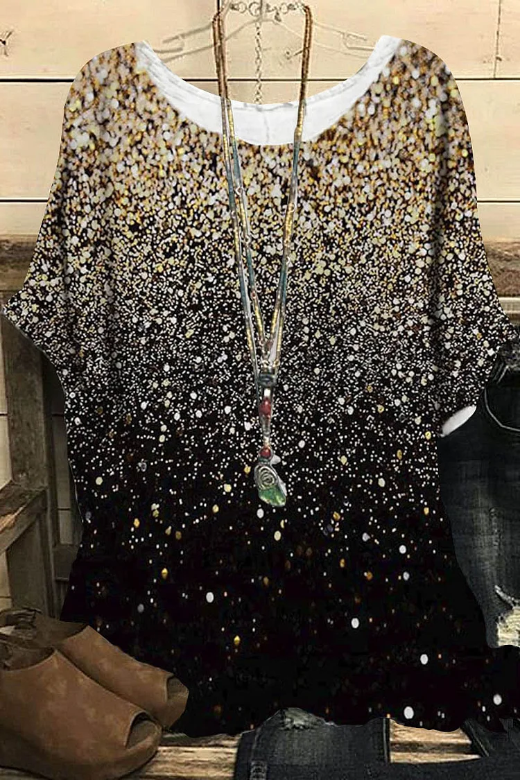 Flycurvy Plus Size Casual Black Cotton And Linen Ombre Star Print Blouse  Flycurvy [product_label]