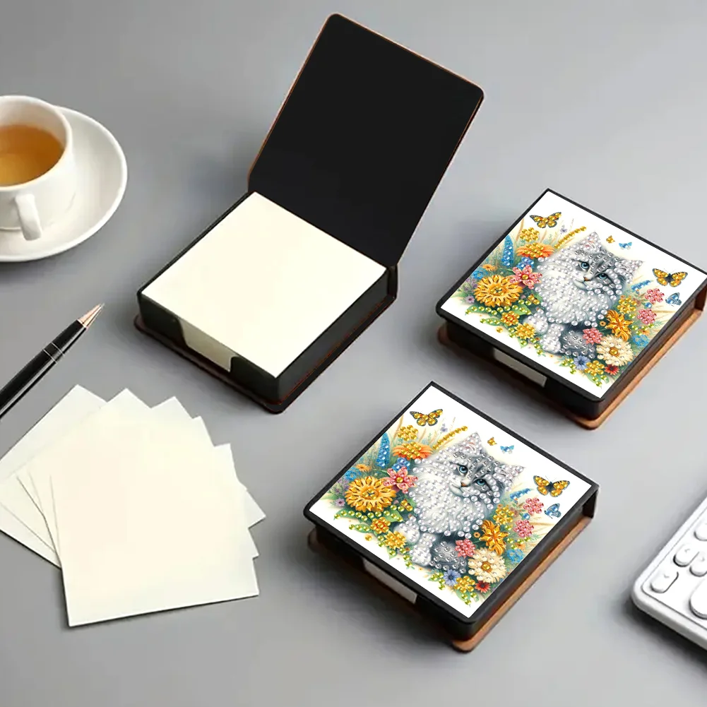 DIY Flower Cat Diamond Painting Memo Pad Holder Mosaic Kit for DIY Art Craft