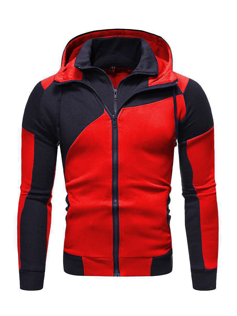 Men's Fashion Double Zipper Patchwork Hoodie Coat