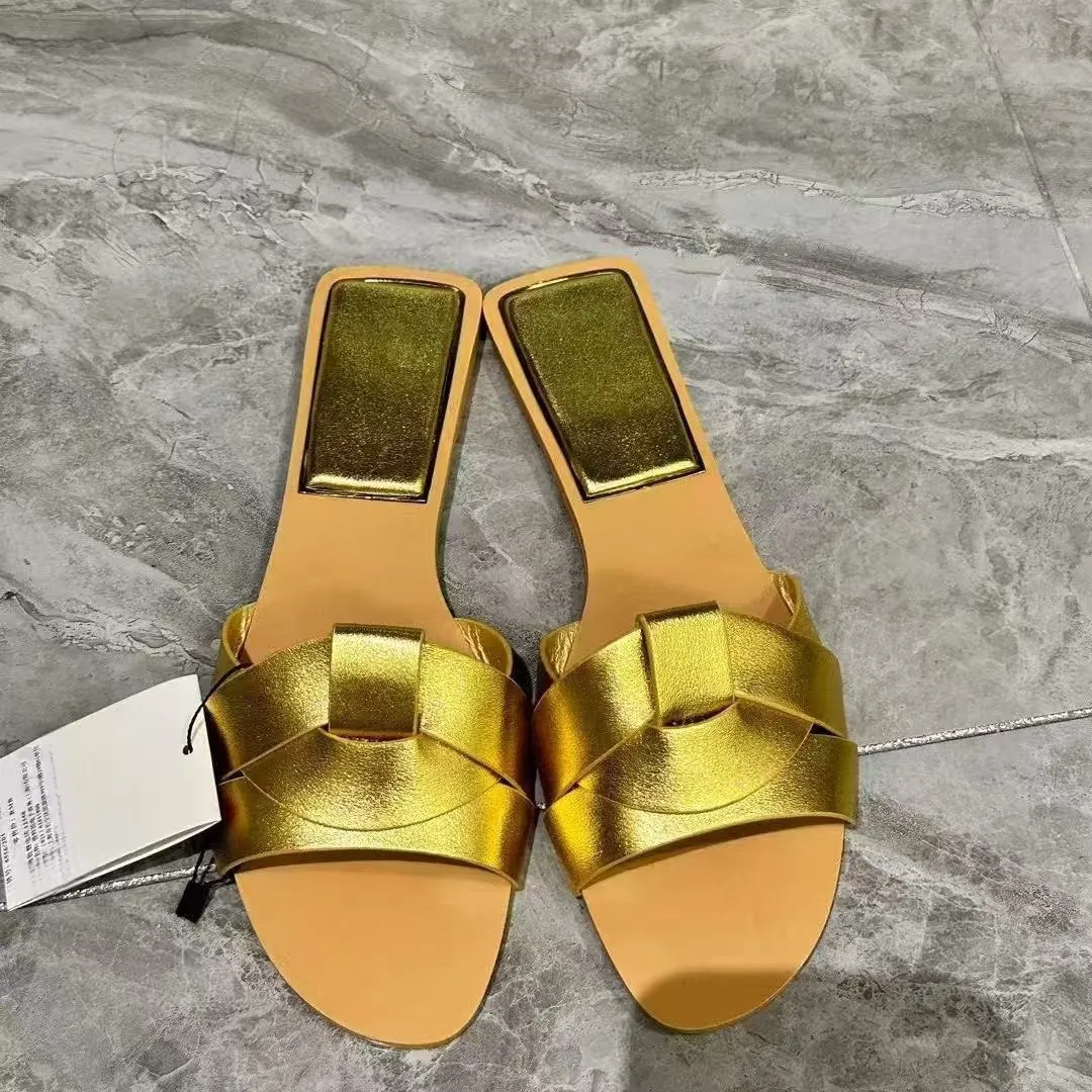 Breakj Breakj Home 2025 New Women's Shoes French High-End Slippers New Cross-Slip Shoes With Comfortable Flat Sandals