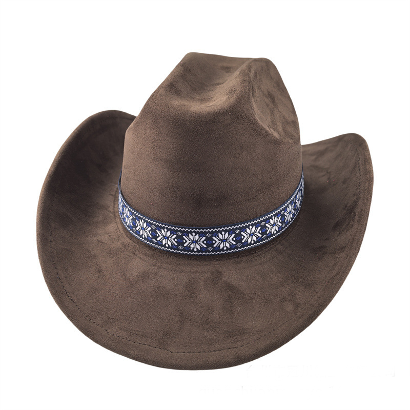 Suede Stylish Western Cowboy Hat With Embroidered Band