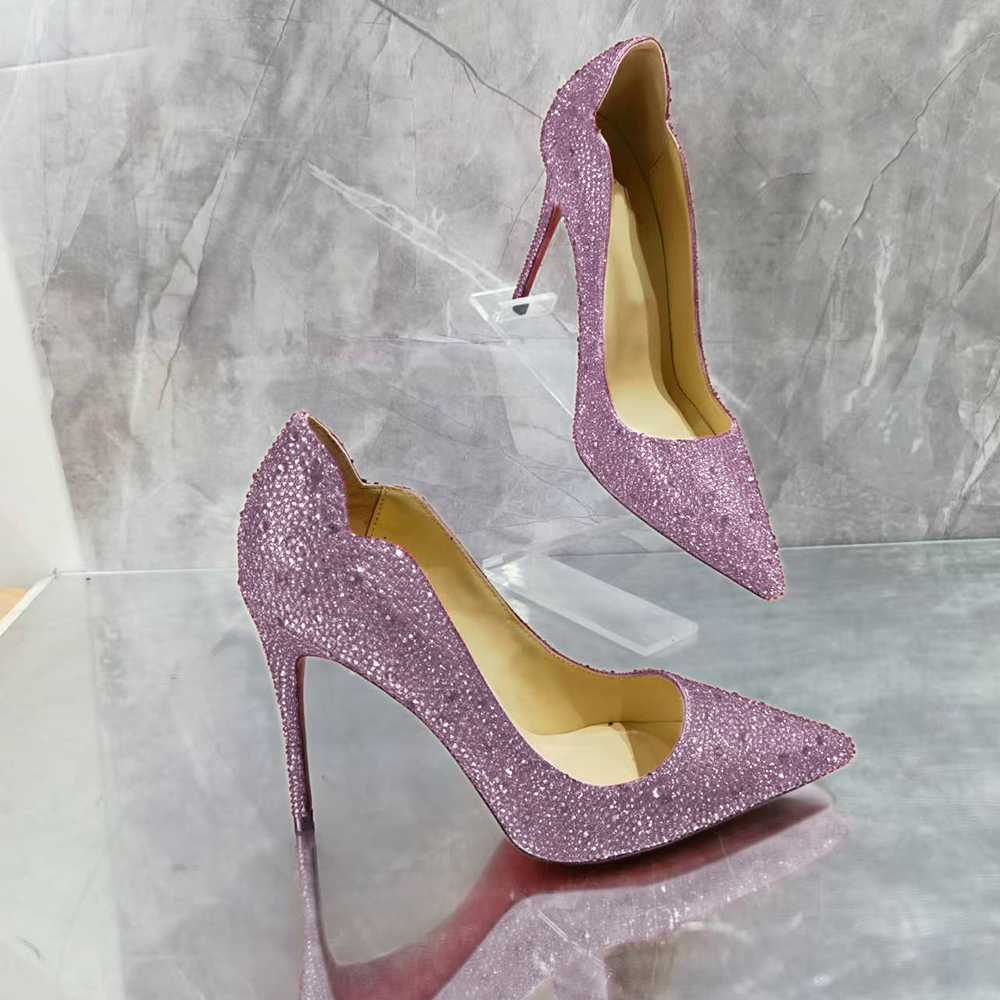 100mm/120mm Women's High Heels Party Wedding Stilettos Patent Red Bottom Rhinestone Pumps-vocosishoes