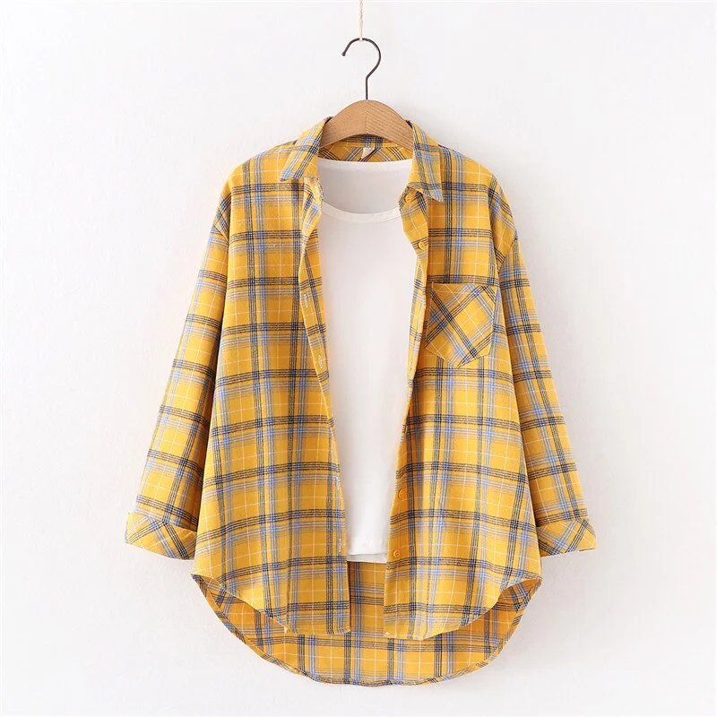 2021 New Spring Fine Loose Women's Plaid Shirt Blouse Art College Style Casual Female Long Sleeve Blouses and Tops Blusas