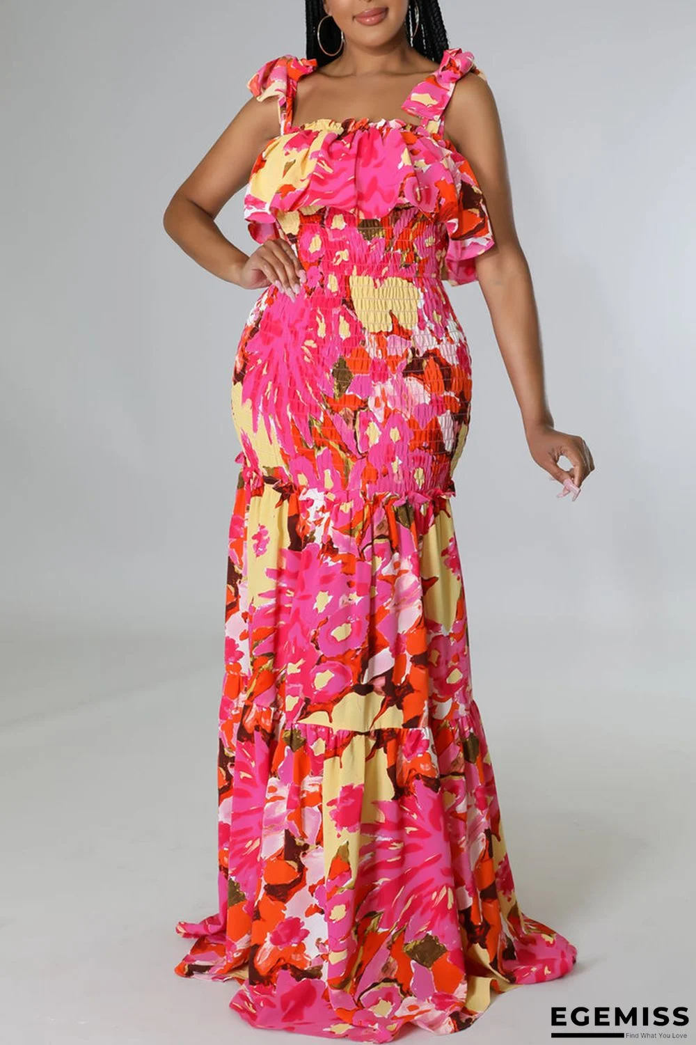 Red Fashion Sexy Print Bandage Backless Spaghetti Strap Long Dress | EGEMISS