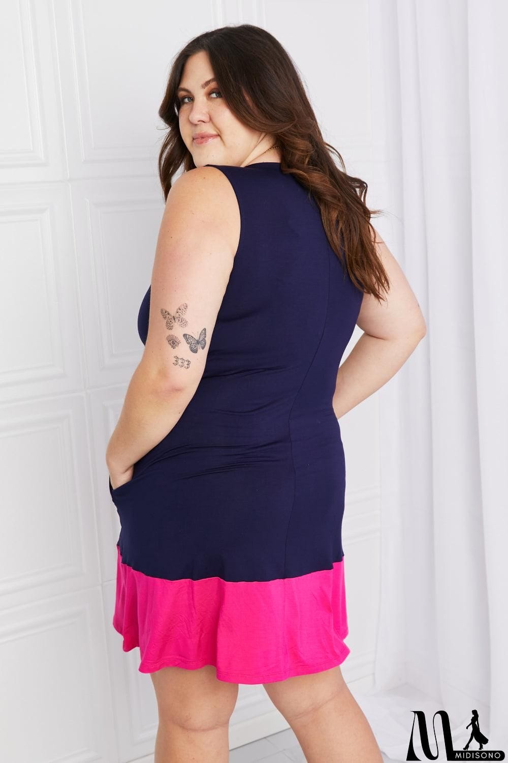 MidiSono - Yelete Full Size Two-Tone Sleeveless Mini Dress with Pockets