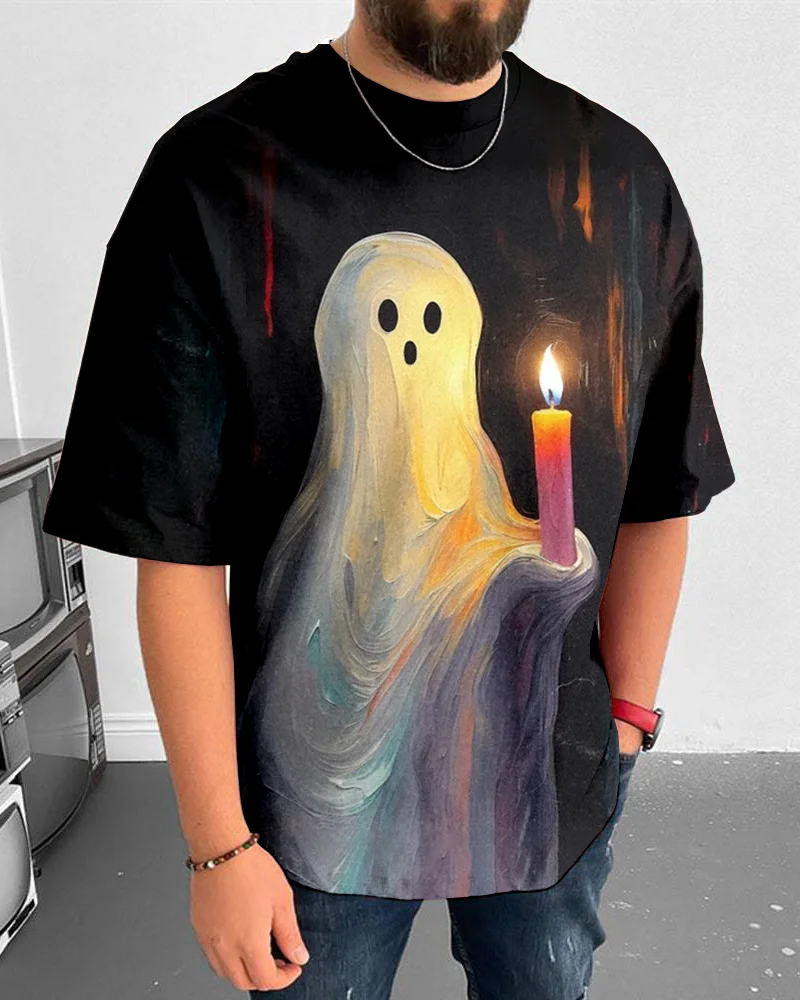 Suitmens Men's Halloween Ghost Pattern Short Sleeve T-Shirt 044