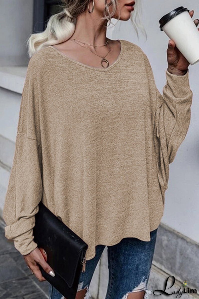 Casual Frenulum Solid Color O Neck Tops(4 Colors)