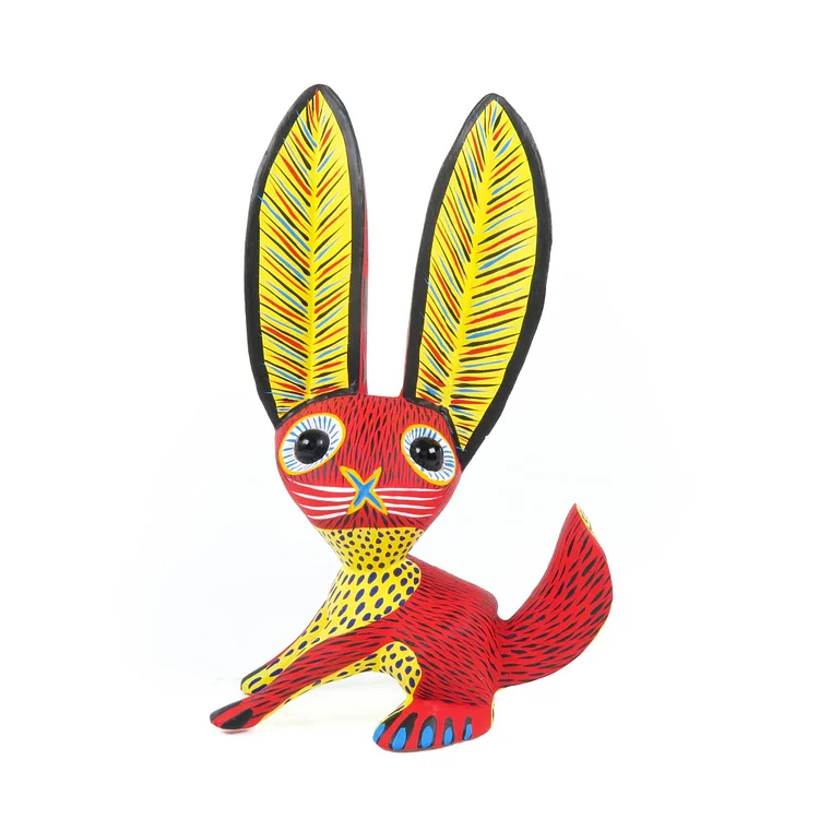 Big Eared Rabbit (Red) - Oaxacan Alebrije Wood Carving