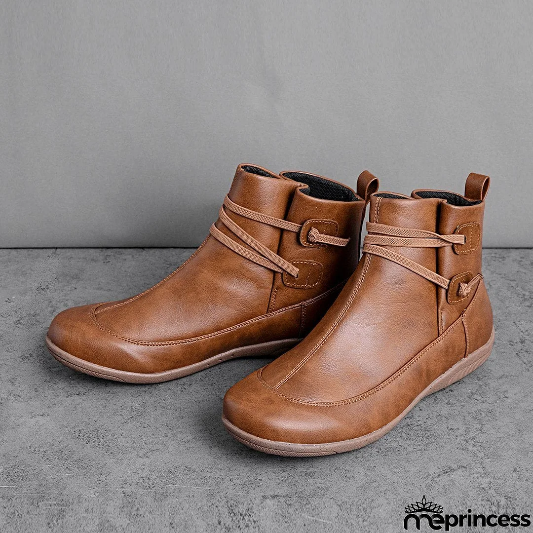 Women's Braided Strap Flat Heel All Season Boots