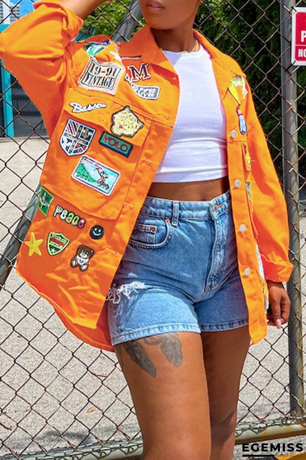 Yellow Street Patchwork Buckle Turndown Collar Long Sleeve Denim Jacket | EGEMISS