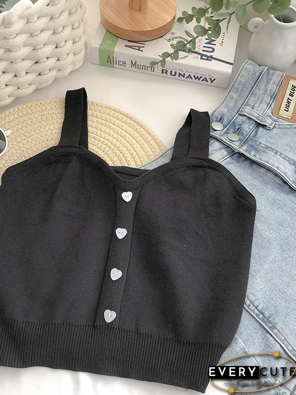 Heliar Tops Women Crop Tops Summer Plain Button Up Cute Knitted Tops Tank Tops For Women New Fashion