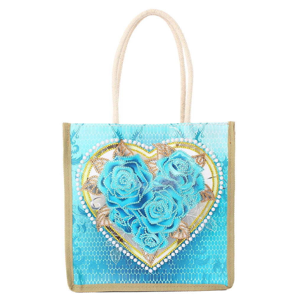 Rose Heart Diamond Painting Handbag DIY Linen Shopping Tote Bag