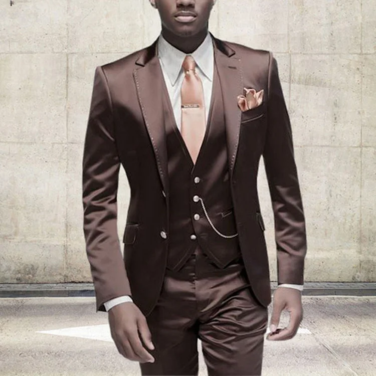 Men's Business Solid Button Lapel Collar Blazer & Vest & Pants 3Pcs Set