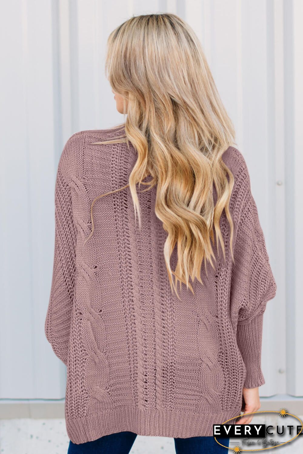 Pink Dolman Sleeve Open Front Knit Cardigan