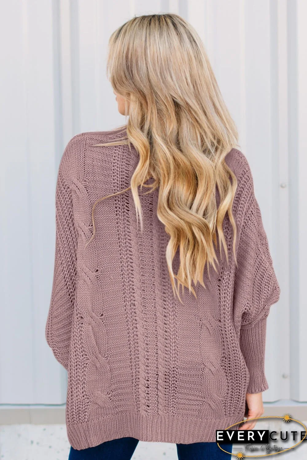 Pink Dolman Sleeve Open Front Knit Cardigan