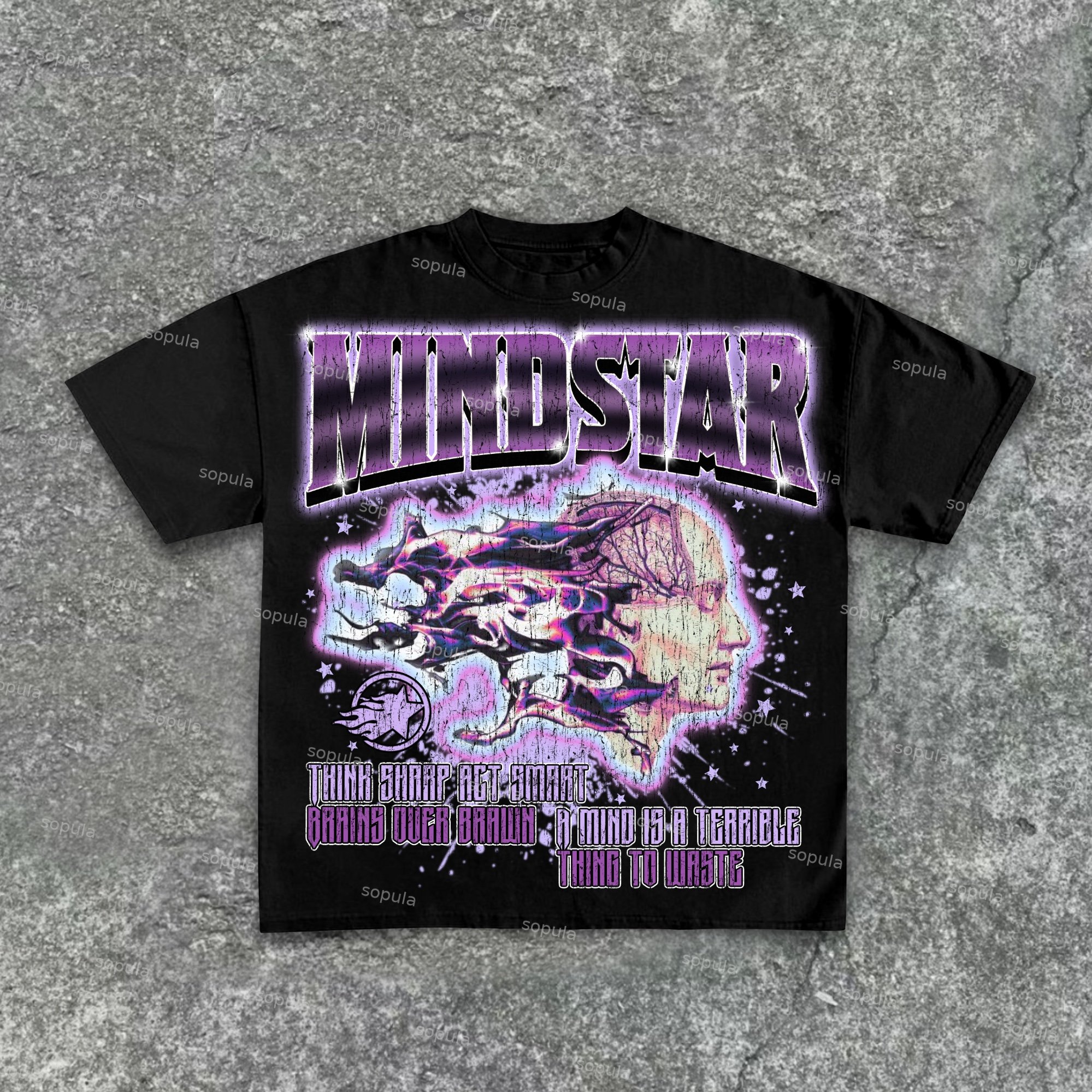 Mindstar-Burning Thinking-Retro Pattern Printing Cotton T-Shirt - SOPULA