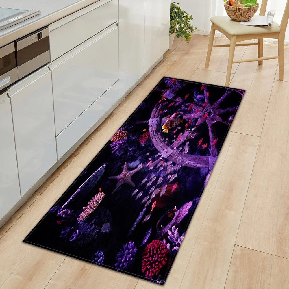3D Underwater World Kitchen Mat  Entrance Doormat Bedroom Floor Decoration Living Room Carpet Bathroom Non-Slip Rug Long Strip