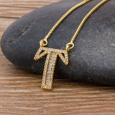 YOY-Luxury Gold Color A-Z 26 Letters Necklace CZ Pendant
