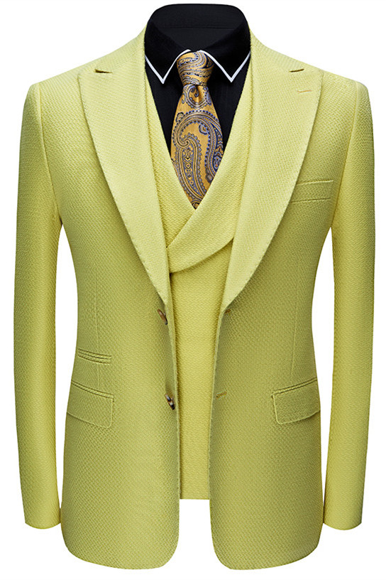 Bellasprom Fabulous Peaked Lapel Yellow Groom And Groomsmen Suits With Three Pieces Bellasprom