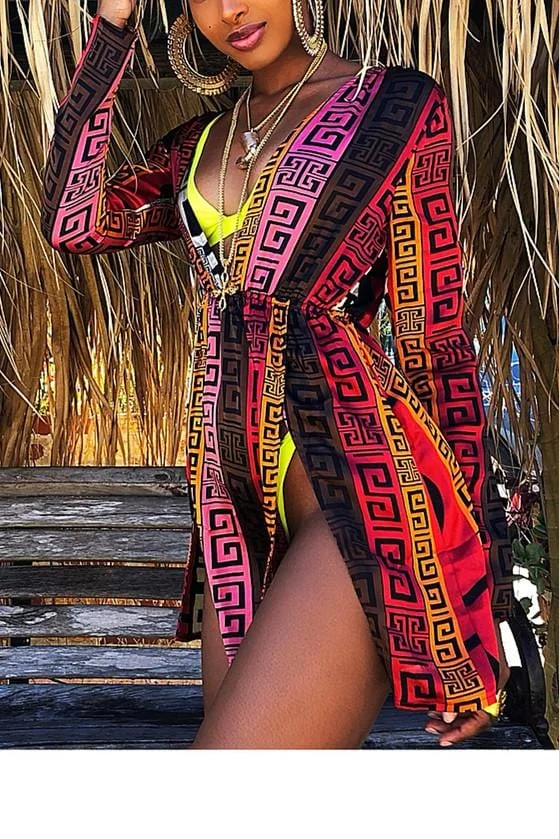 Fashion Sexy Deep V Print  Dress