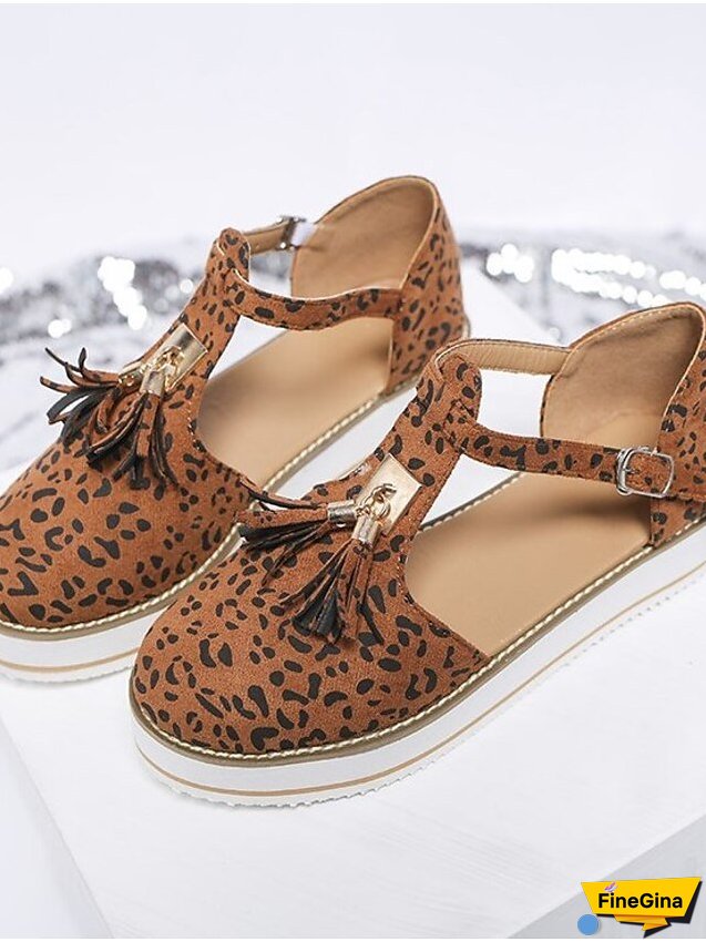 Women's Sandals Platform Sandals Plus Size Outdoor Daily Walking Summer Tassel Platform Flat Heel Round Toe Closed Toe