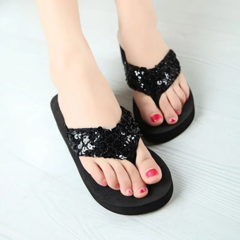 2020 Women EVA Sequins Beach Slippers Flip Flops Sandals Casual Women Wedges Platform Slippers