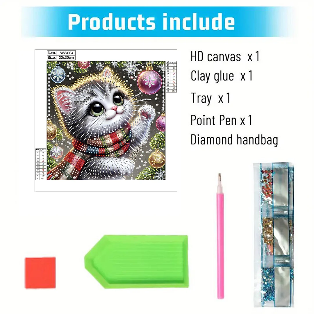 Christmas Cat - Diamond Painting - Partial Special Shaped Drill(Canvas|30*30cm)