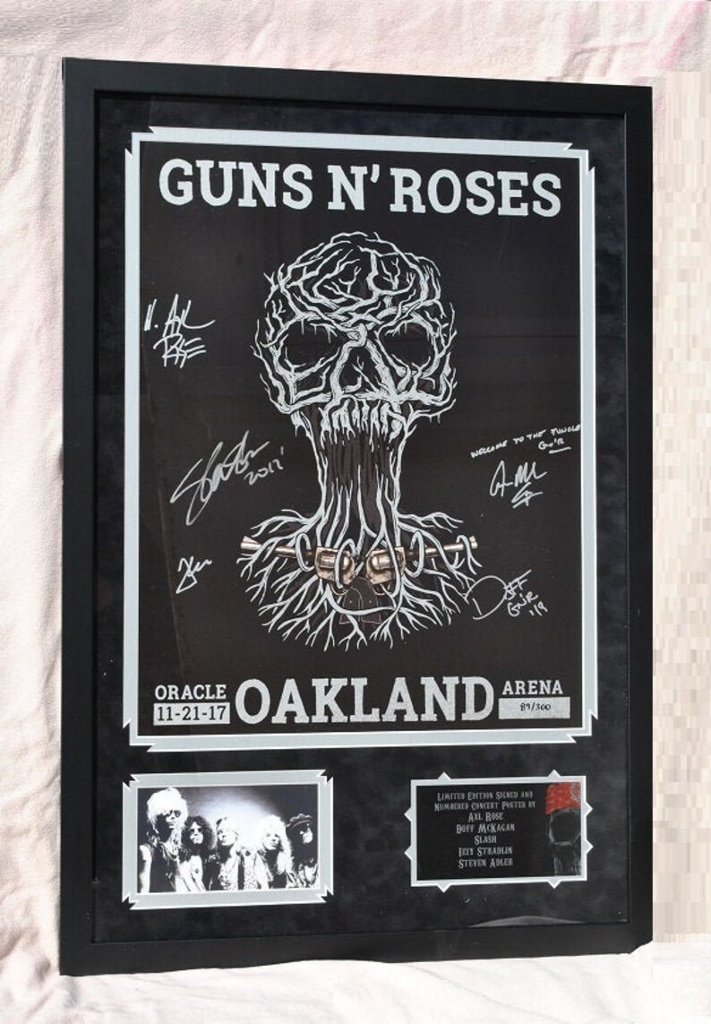 GUNS N ROSES Signed x5 Framed & Matted Lithograph Axl Rose 35x 23 34 wcoa