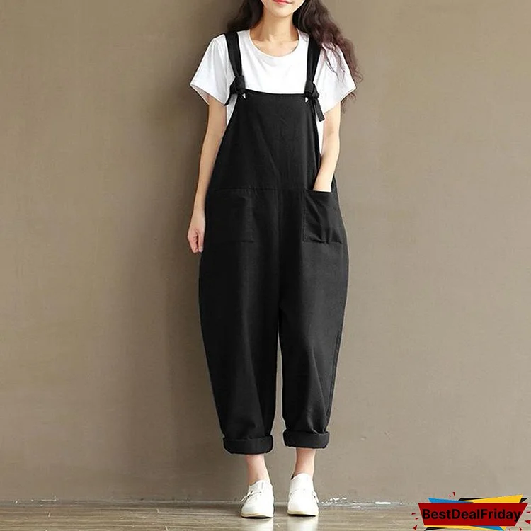 plus size casual strap pockets jumpsuit romper trousers overalls for women p127693