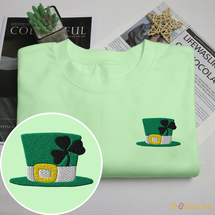 TOSCUSTOM™ Green Leprechaun Hat Embroidered Sweatshirts St. Patrick day Gifts
