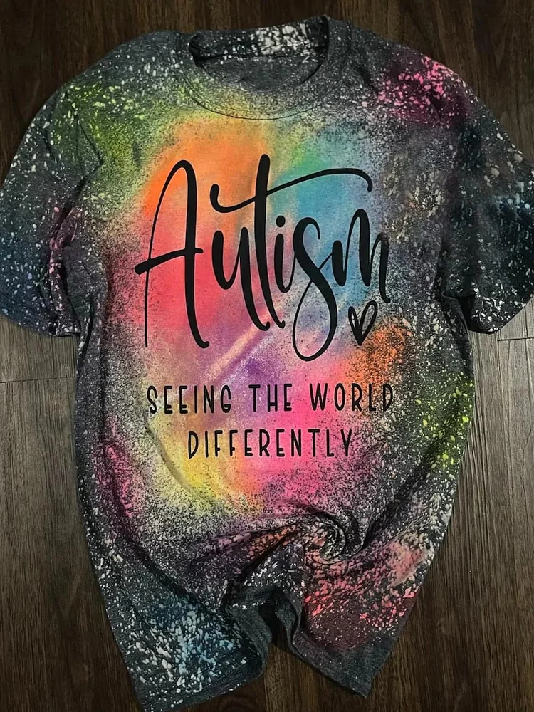 Women's Autism Seeing the World Differently Tie Dye Print T-Shirt socialshop