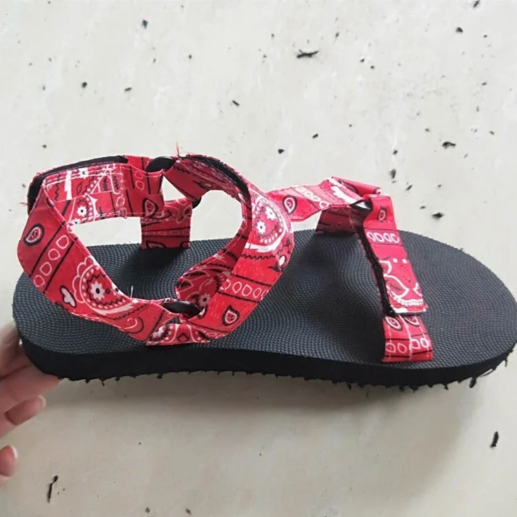 Women Flat Sandals graffiti Bandana Shoes Summer Outdoor Platform Sandals Open Toe Cute Bow Casual Ladies Beach Shoes 43