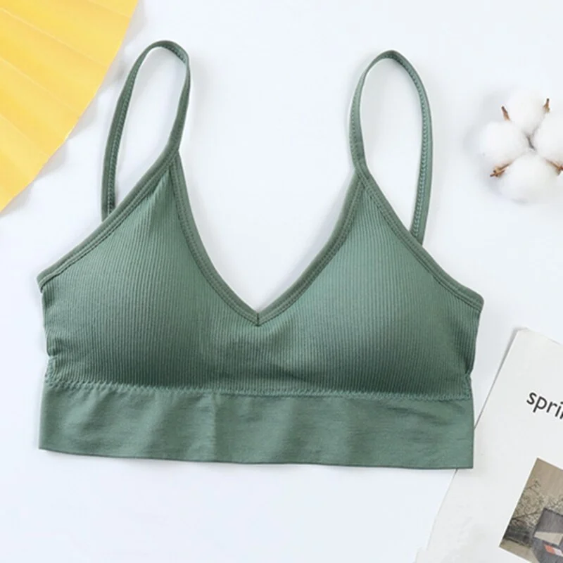 Billionm Seamless Deep V Tube Tops Women's Sports Triangle Cup Crop Top Wireless Padded Thin Camis Bra Top Underwear