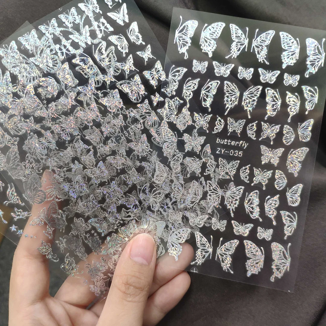12PCS/3pcs Holographic 3D Butterfly Snake Dragon Love Design Laser Nail Stickers Winter Nail Art Decoration Nail DIY Accessories-Nail Inspo